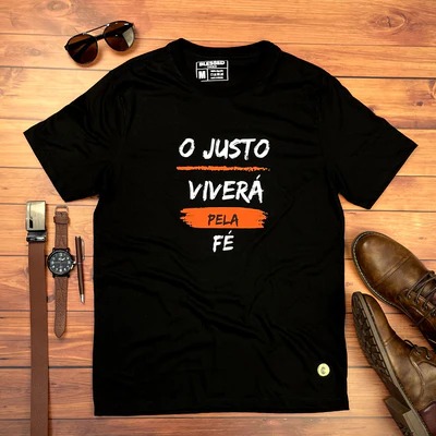 Camiseta masculina preta o justo viverá pela fé