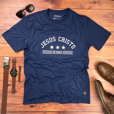 Camiseta masculina azul Jesus Cristo king