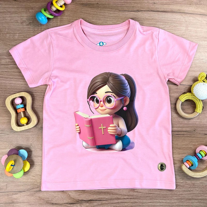 T-shirt infantil rosa menina bíblia